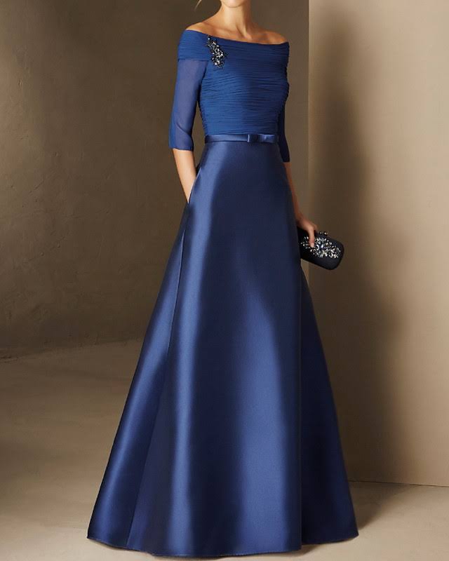 A-Line Evening Gown Elegant Mother Of The Bride Dress Floor Length Off Shoulder Half Sleeve Fall Wedding Guest Chiffon with Ruched 2023 94QNKY